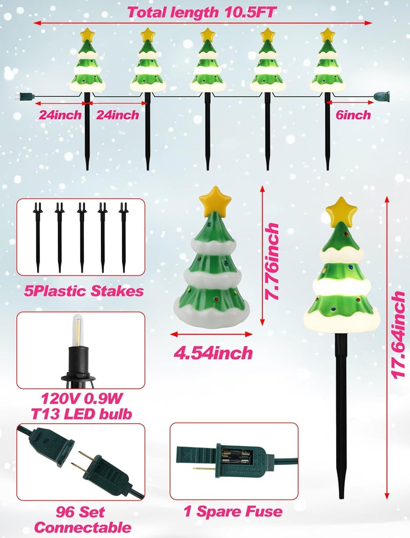 Adirxon 5 Pack Outdoor Christmas Lights for Walkway, Heavy-Duty Christmas Tree Yard Stakes, Waterproof Plug-in Pathway Lights for Holiday Decor, Connectable Outdoor Decorations for Yard, Lawn - Image 2